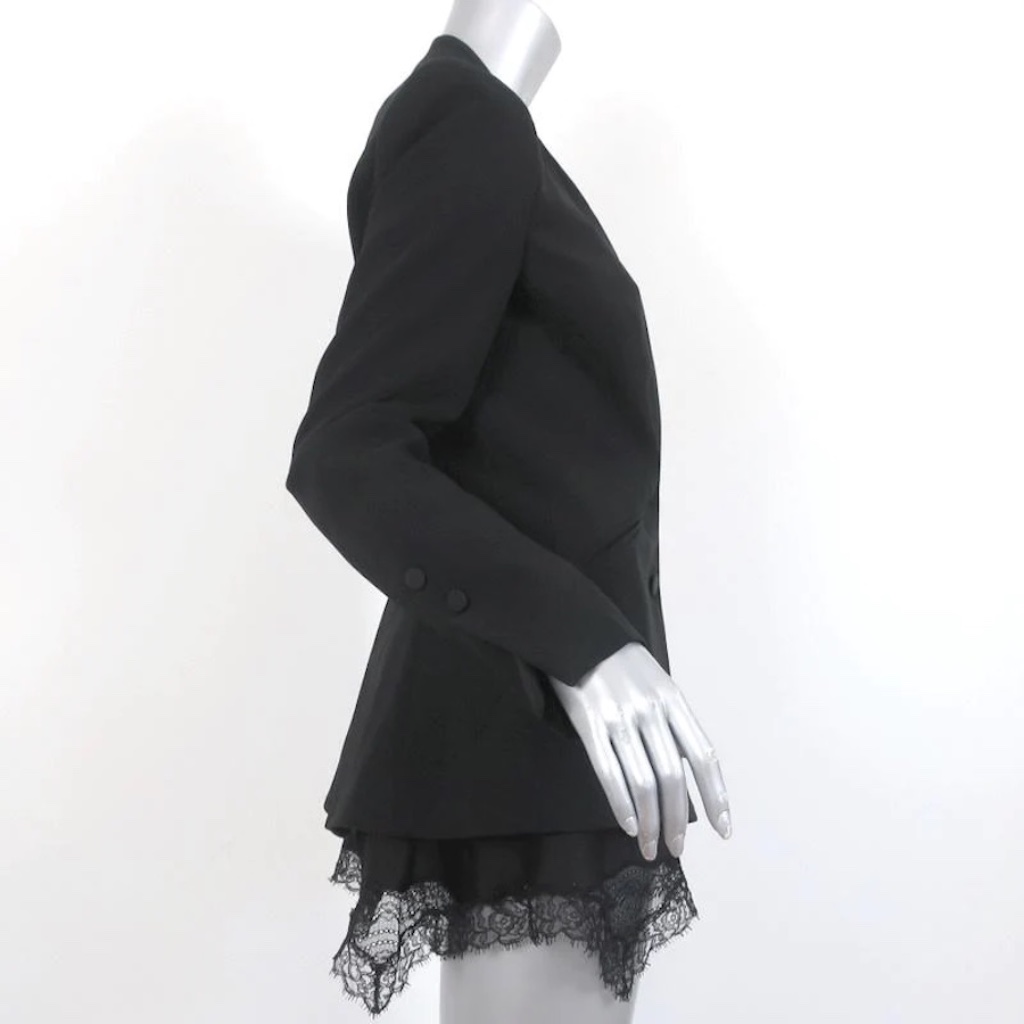 Lace Trim Crepe Basque Jacket In Black Fr36/Us4
